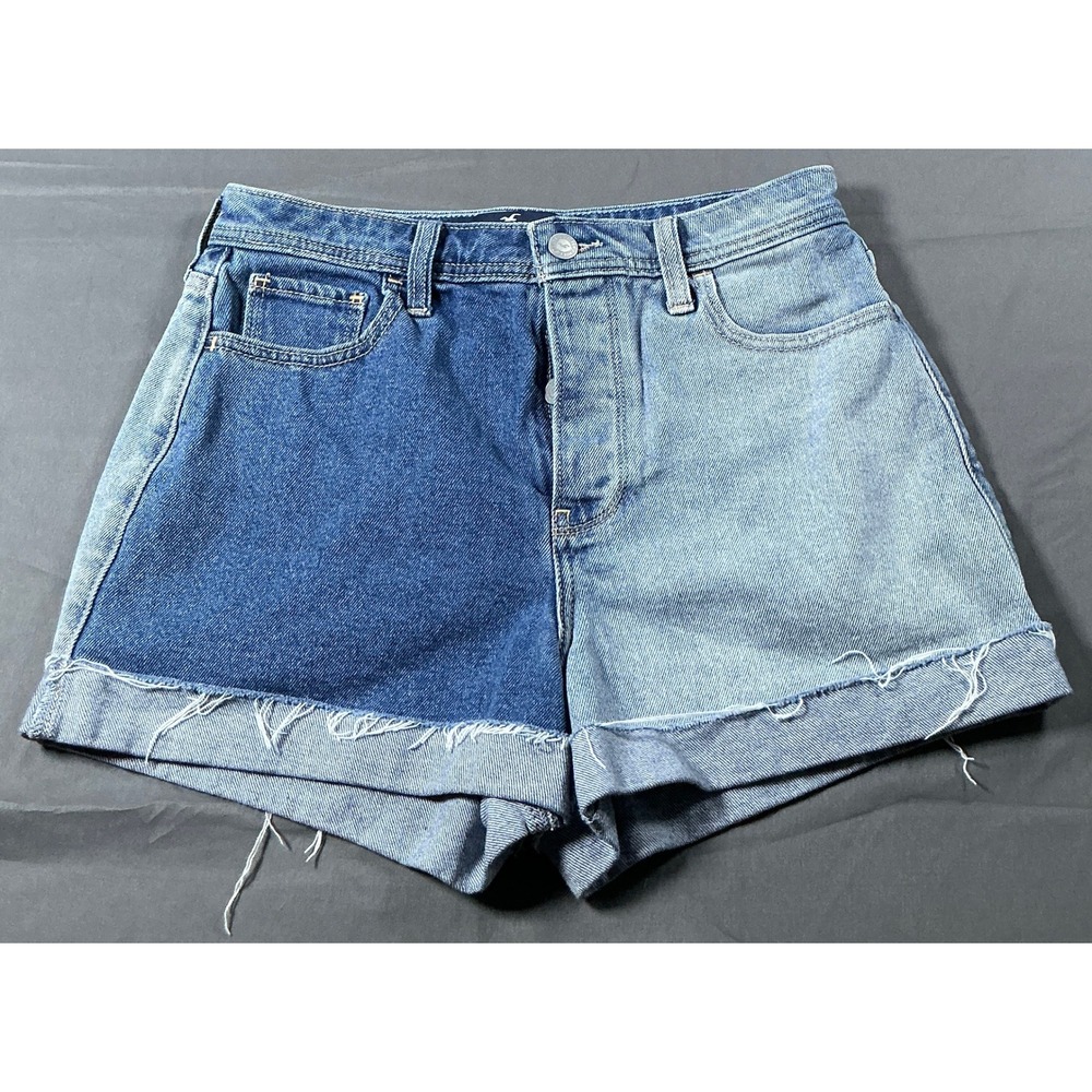 Hollister Ultra High-Rise Mom Shorts 5 W27 Two Tone Colorblock Button Fly Denim